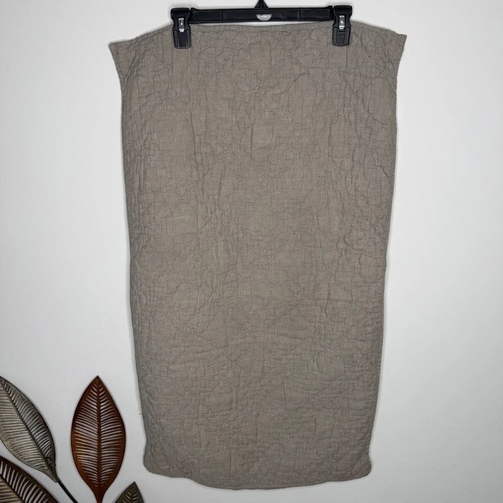 Restoration Hardware Quilted Linen Pillow Sham King Taupe Grey Hand Stitched Tie